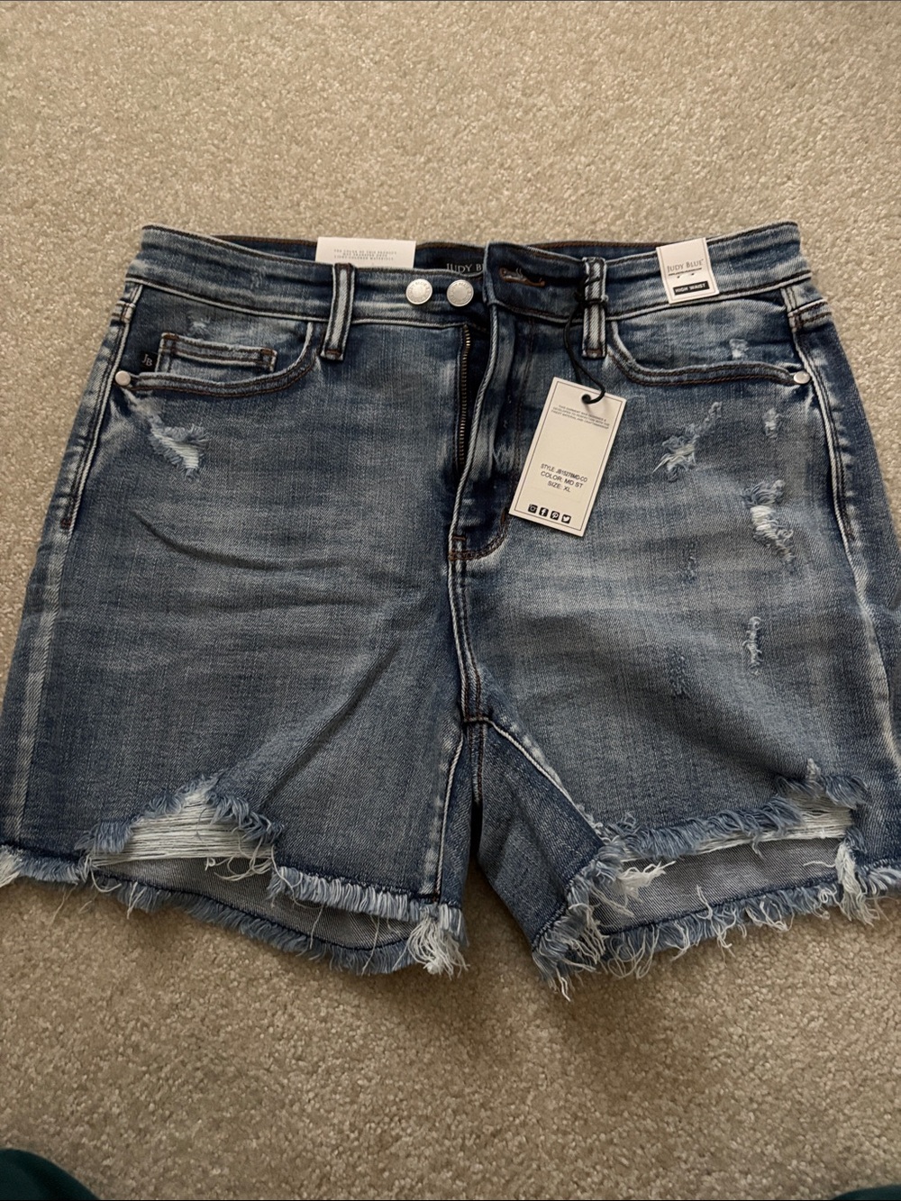 Judy Blue Medium Wash Distressed Adjustable Button Shorts